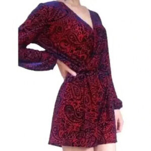 Honey Punch Sexy Cute Red & Blue Velvet Paisley Playsuit Romper